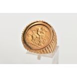 A MOUNTED EDWARDIAN HALF SOVEREIGN RING, sovereign depicting King Edward VII, obverse depicting