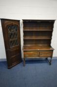 AN OAK DRESSER with two deep drawers (crack to dowel hole), width 122cm x depth 47cm x height