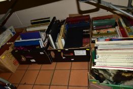 BOOKS & MAGAZINES, four boxes of books and one box of magazines to include 50 Antique Guides (