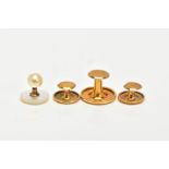 AN INCOMPLETE CASED SET OF 9CT GOLD SHIRT DRESS STUDS, to include three plain polished studs, each