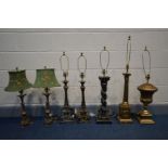 SEVEN VARIOUS TABLE LAMPS, of various style and materials, to include two pairs, one pair with two