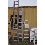AN ALUMINIUM DOUBLE EXTENSION LADDER 300cm each ladder, and two pair of step ladders (3)