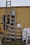 AN ALUMINIUM DOUBLE EXTENSION LADDER 300cm each ladder, and two pair of step ladders (3)