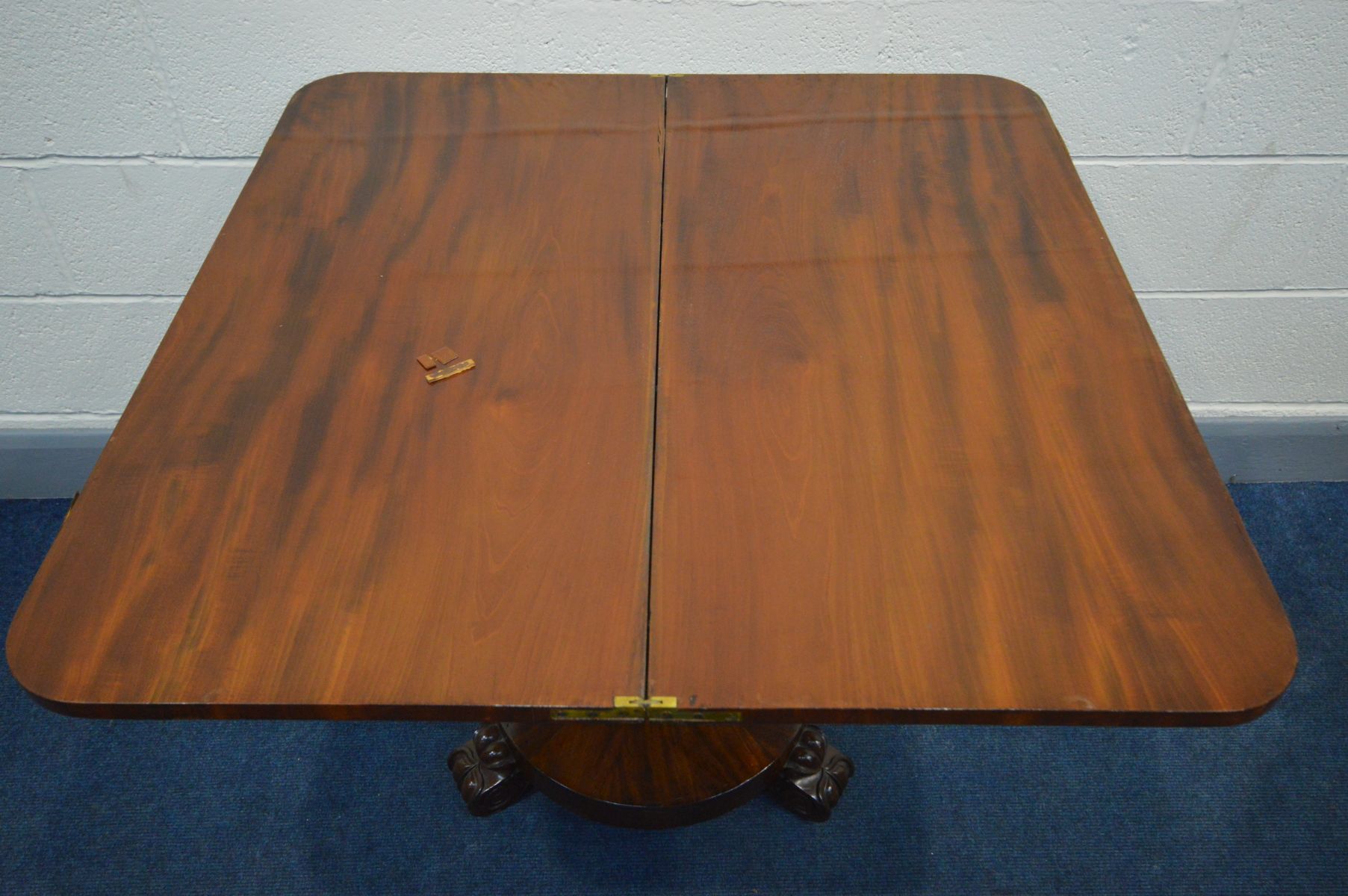 A VICTORIAN MAHOGANY TEA TABLE, canted front corners, fold over top, on a shaped octagonal - Image 2 of 6