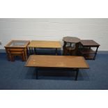 A QUANTITY OF OCCASIONAL FURNITURE, to include G plan Librenza teak topped coffee table, length