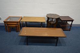 A QUANTITY OF OCCASIONAL FURNITURE, to include G plan Librenza teak topped coffee table, length
