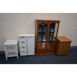 A MODERN TEAK EFFECT DISPLAY CABINET with two fixed glass shelves, width 82cm x depth 37cm x