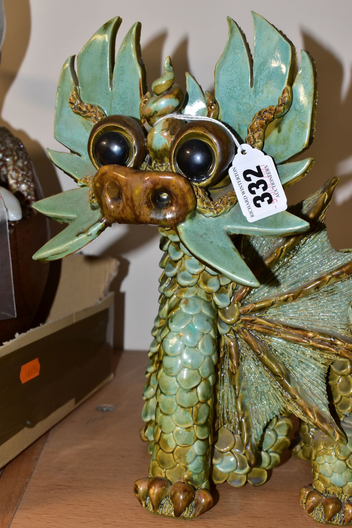 A LARGE YARE DESIGNS ENGLAND POTTERY DRAGON, with paper label to base, height 28cm x length 36cm, - Image 2 of 7