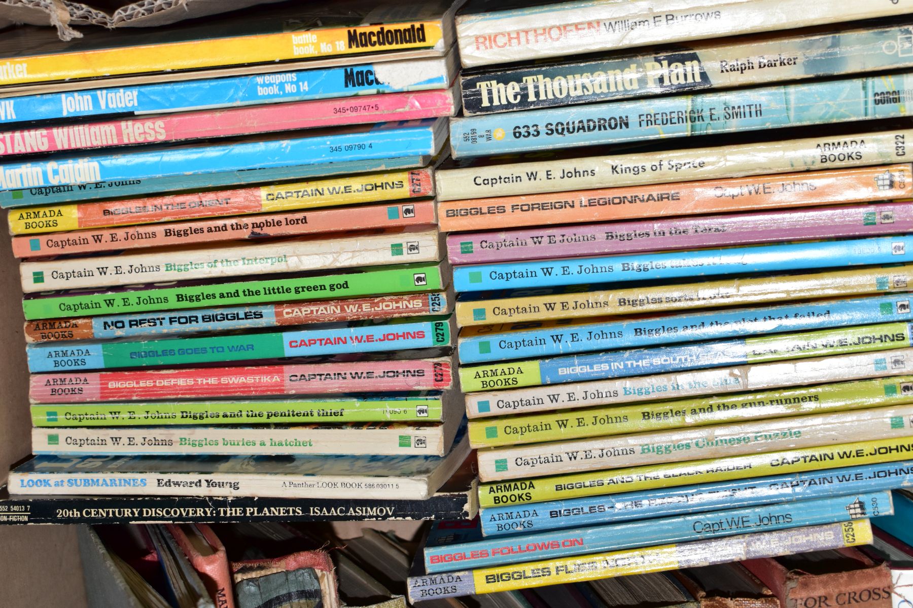 BOOKS, six boxes containing approximately 120 titles including 'Biggles' paperbacks, Haynes Manuals, - Image 3 of 8