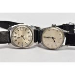 TWO WATCHES TO INCLUDE : a gentleman's steel Omega wristwatch, silver dial with Arabic numerals,