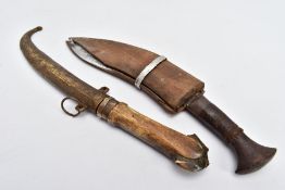 TWO MIDDLE EASTERN? ASIAN KUKRI STYLE DAGGERS with scabbards, poor condition, one with metal