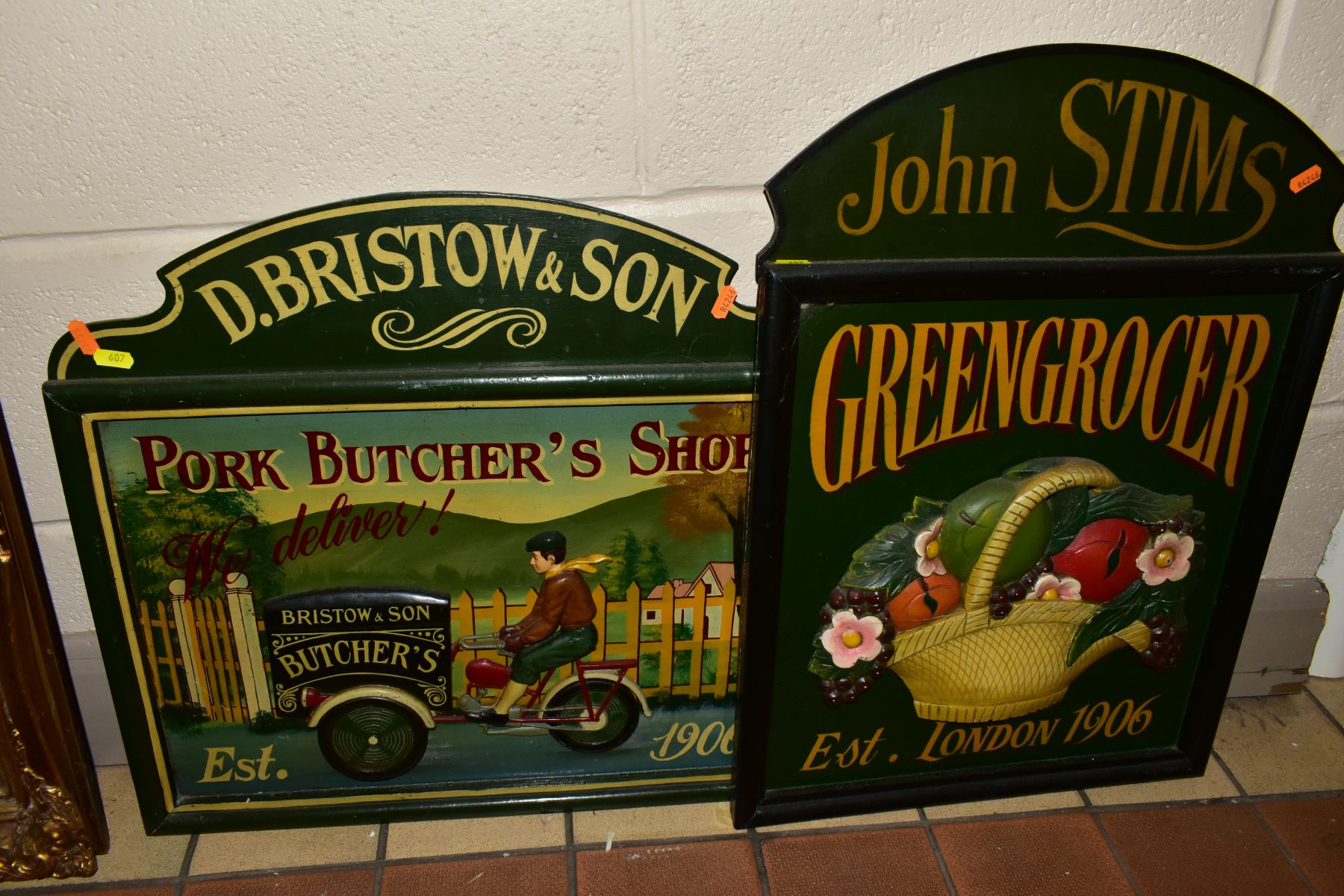 TWO WOODEN ADVERTISING BOARDS, circa 1980's/1990's, one advertises a pork butchers shop - D. Bristow - Image 5 of 7