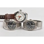 THREE WATCHES TO INCLUDE; a steel military style Hamilton wristwatch, a steel BWC Swiss Military III