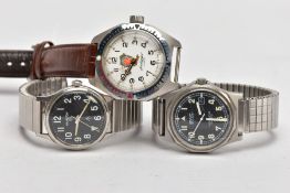 THREE WATCHES TO INCLUDE; a steel military style Hamilton wristwatch, a steel BWC Swiss Military III