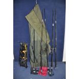 A PADDED FISHING ROD BAG containing four D.A.M Andy Little rods including two New Dimension Long