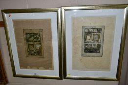 BRENDA HARTIN (BRITISH CONTEMPORARY) , two artist proof abstract collagraph prints, both titled '