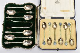 TWO CASED SETS OF SILVER TEASPOONS, the first a cased set of six Mappin & Webb silver teaspoons,