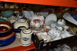 FIVE BOXES AND LOOSE TEA/DINNER WARES, ETC, to include Tuscan China 'Pagentry', Duchess 'Rose'