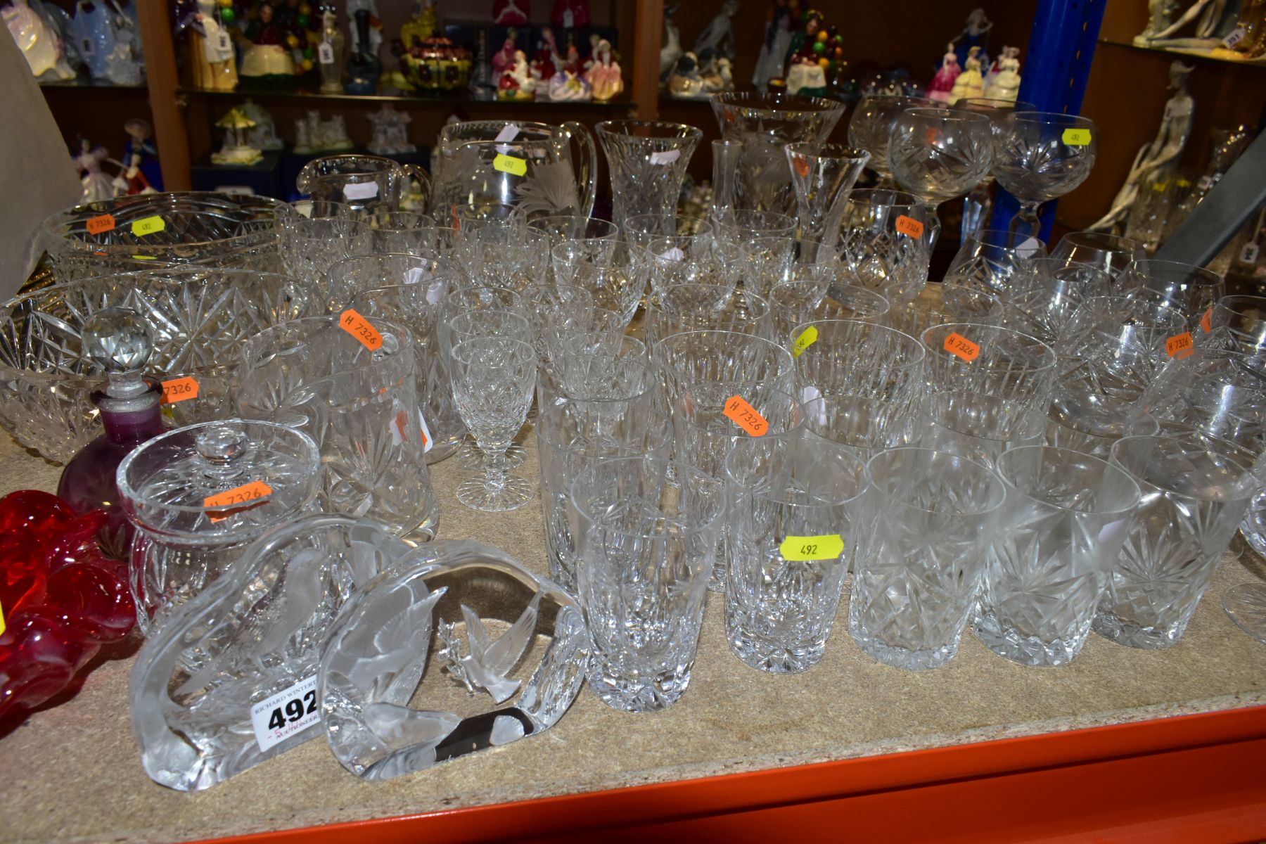A SMALL PARCEL OF CUT GLASS, ETC, to include the following sets- ten brandy glasses, six whisky