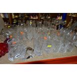 A SMALL PARCEL OF CUT GLASS, ETC, to include the following sets- ten brandy glasses, six whisky