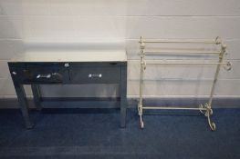 A MODERN MIRRORED HALL/DRESSING TABLE with two drawers, width 102cm x depth 35cm x height 77cm and a