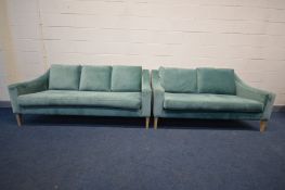 A HEAL'S TWO PIECE LOUNGE SUITE, Richmond range, in smart velvet seafoam upholstery, comprising a