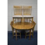 A MODERN BEECH EXTENDING DINING TABLE and four chairs (5)