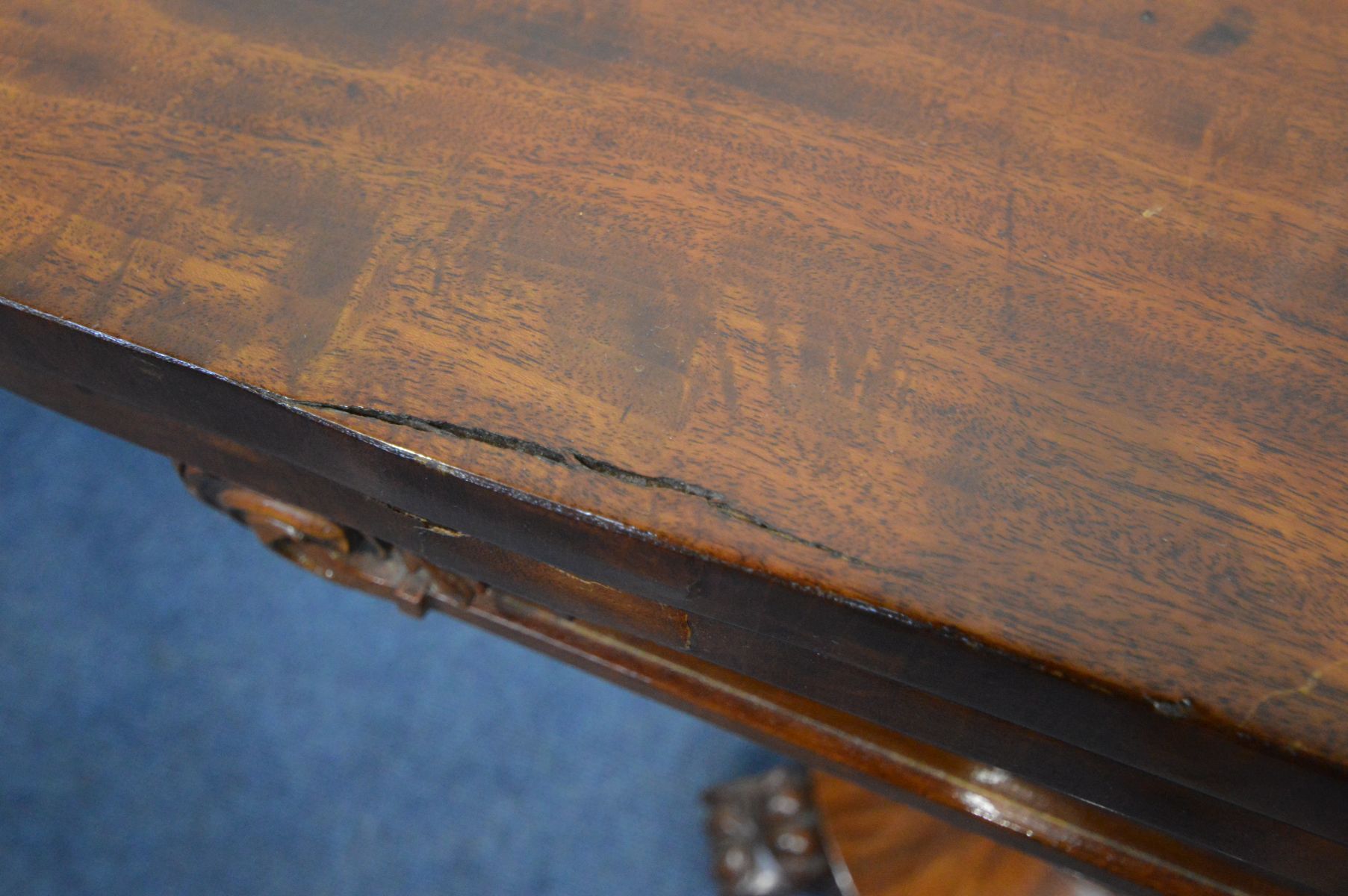 A VICTORIAN MAHOGANY TEA TABLE, canted front corners, fold over top, on a shaped octagonal - Image 6 of 6