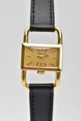 A LADY'S 18CT GOLD JAEGER-LE-COULTRE HERMES WRISTWATCH, rectangular case measuring 23.0mm x 15.