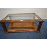 A REPRODUCTION WALNUT AND MARQUETRY INLAID COFFEE TABLE, in the style of William and Mary, with a