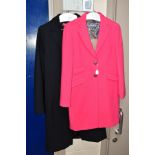 A LADIES MAX MARA BLACK VIRGIN WOOL MIX COAT WITH TIE BELT, GB size 14, together with a ladies