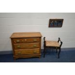 AN EDWARDIAN SATINWOOD CHEST OF THREE LONG DRAWERS, width 93cm x depth 42cm x height 83cm, an