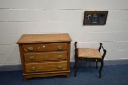 AN EDWARDIAN SATINWOOD CHEST OF THREE LONG DRAWERS, width 93cm x depth 42cm x height 83cm, an