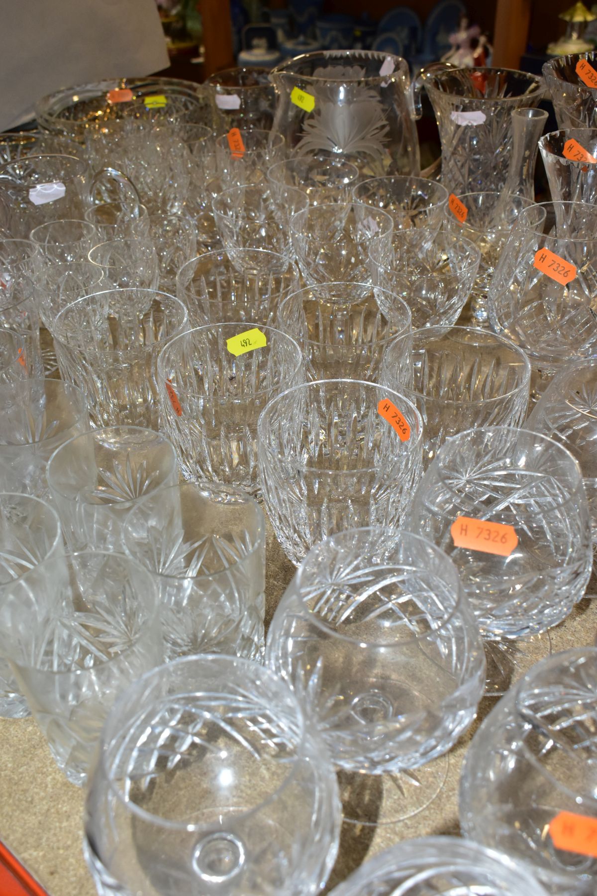 A SMALL PARCEL OF CUT GLASS, ETC, to include the following sets- ten brandy glasses, six whisky - Image 11 of 12