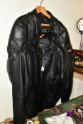 TWO LEATHER JACKETS, comprising an Ashman black leather motorcycle jacket, UK size 46 (euro size 56)