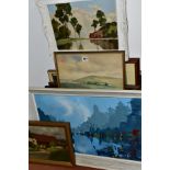 PAINTINGS AND PRINTS, ETC, to include a George Deakins painting of boats, possibly in Venice, signed