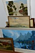 PAINTINGS AND PRINTS, ETC, to include a George Deakins painting of boats, possibly in Venice, signed