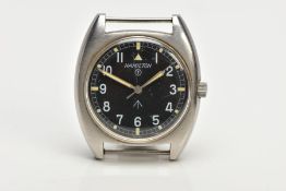 GENTLEMAN'S HAMILTON MILITARY ISSUE STAINLESS STEEL MANUAL WIND WRIST WATCH, The round black dial