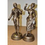 A PAIR OF SPELTER FIGURES OF A LADY AND GENTLEMAN, after Rancoulet cast as a Matador and his lady,