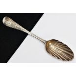 A LATER MODIFIED GEORGIAN SERVING SPOON, Hanovarian pattern, later shell design to the bowl,
