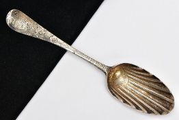 A LATER MODIFIED GEORGIAN SERVING SPOON, Hanovarian pattern, later shell design to the bowl,
