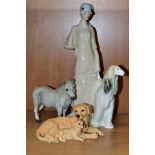 THREE ROYAL DOULTON FIGURE/ANIMALS, comprising a Reflections figure 'Promenade' HN3072, height