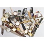 A BAG OF ASSORTED FASHION WRISTWATCHES, to include ladies and gent watches in a variety of styles,