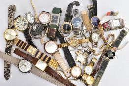 A BAG OF ASSORTED FASHION WRISTWATCHES, to include ladies and gent watches in a variety of styles,