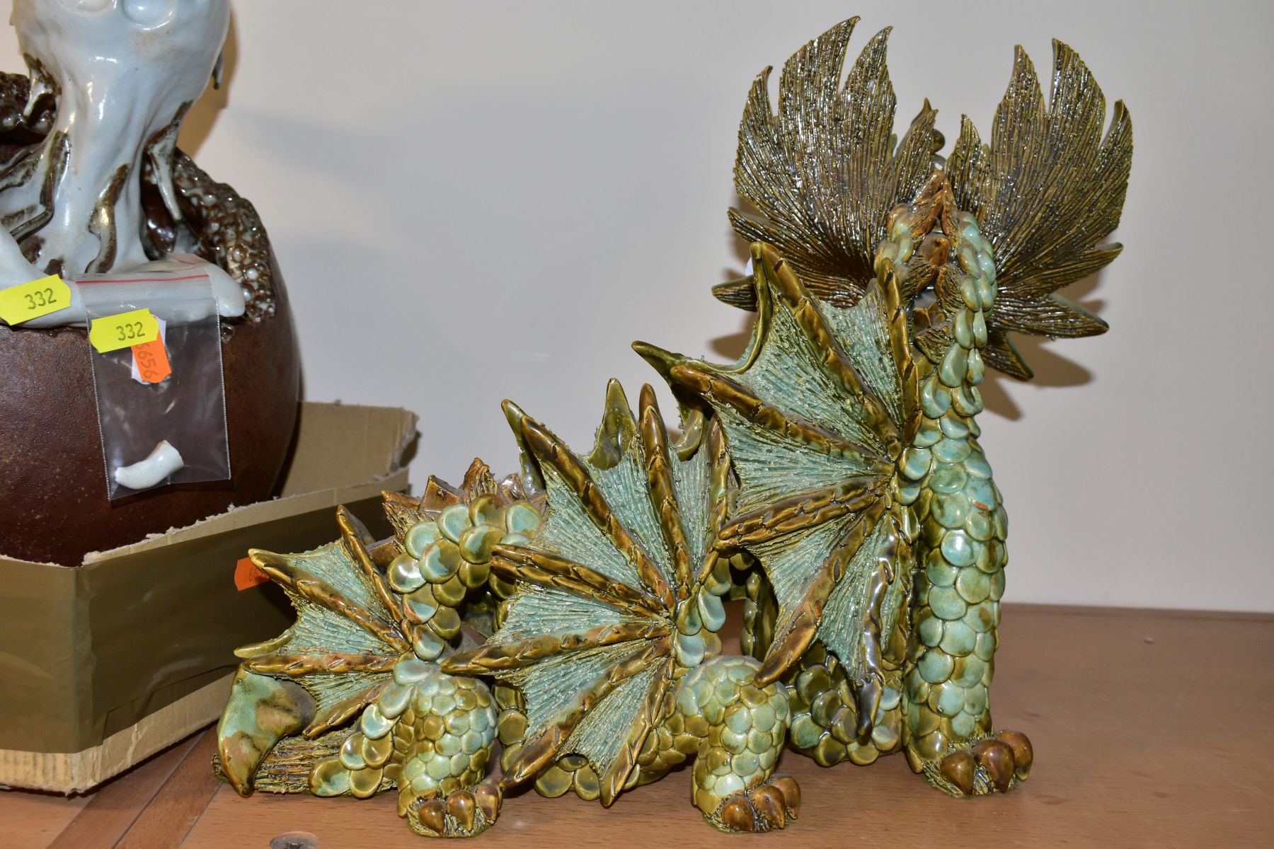 A LARGE YARE DESIGNS ENGLAND POTTERY DRAGON, with paper label to base, height 28cm x length 36cm, - Image 3 of 7