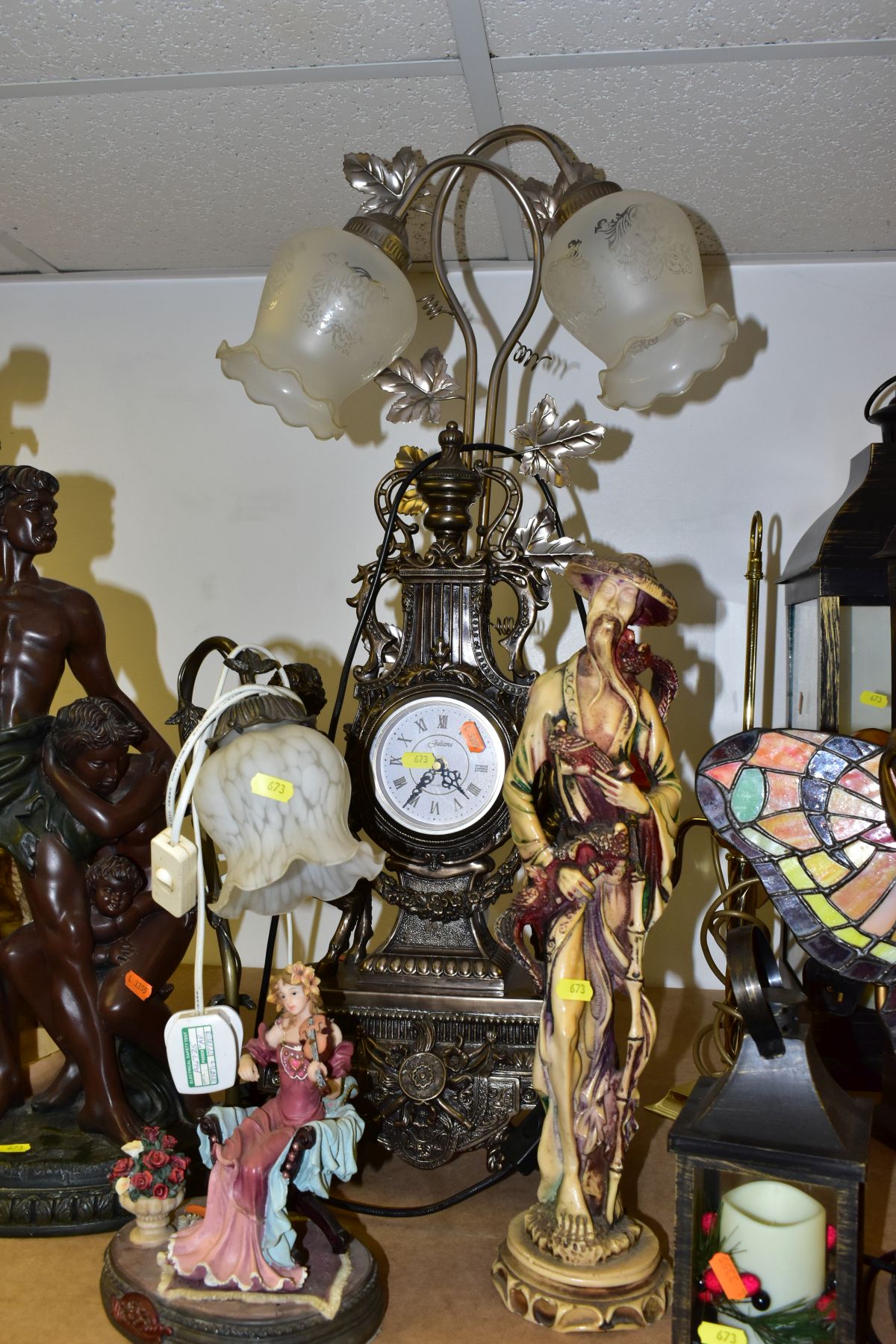 A GROUP OF MODERN TABLE LAMPS, CLOCKS, FIGURES, CANDLE HOLDERS etc, comprising of a Juliana - Image 4 of 13