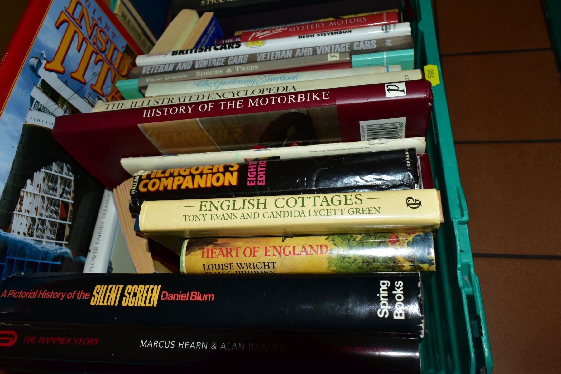 FIVE BOXES/CRATES OF BOOKS, mostly hardbacks, including motoring, WWI & WWII, Titanic, birds, - Image 8 of 8