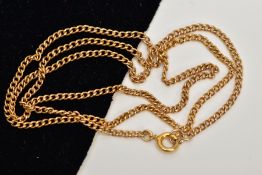 A YELLOW METAL FINE CURB LINK CHAIN, fitted with a spring clasp, stamped '9ct', length 400mm,