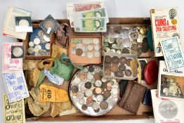 A LARGE CARDBOARD BOX OF MIXED COINAGE to include approximately 300g of loose silver coins, to