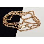 A YELLOW METAL ROPE TWIST CHAIN, fitted with a lobster claw clasp, stamped '375', length 480mm,